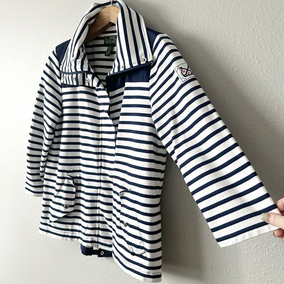 L-RL Lauren Active Nautical Stripe 3/4 Sleeve‎ Cotton Jacket Women’s Size Large - Picture 5 of 16